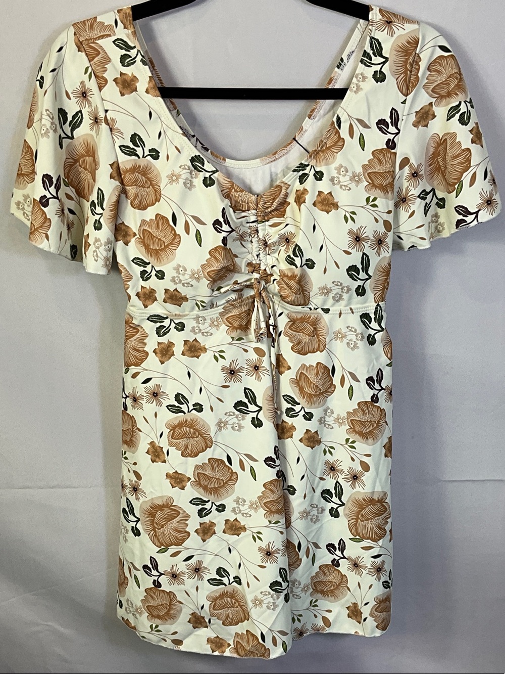 Ecupper Padded Short Sleeve Floral One Piece Swim Dress With Shorts Size Medium